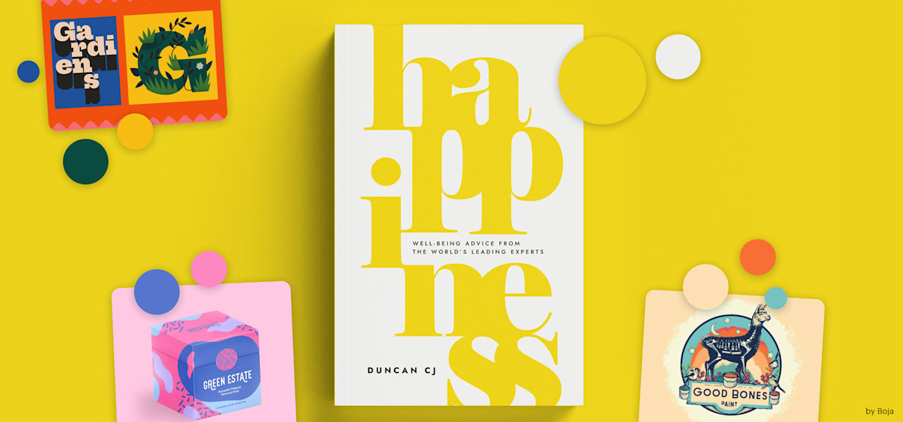 collage of book cover and stationary in bright canary yellow color