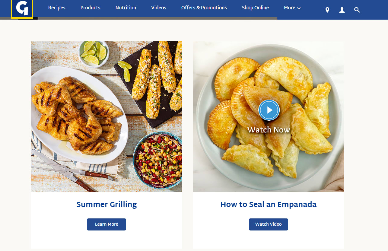 screenshot of Goya&rsquo;s website featuring blog posts