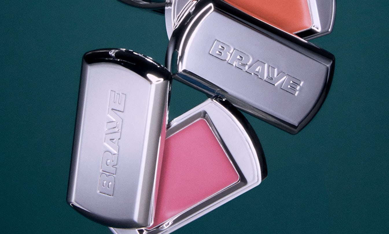 Metallic blush packaging design with the brand name engraved&mdash;an example of the Pure Steel packaging trend 2026