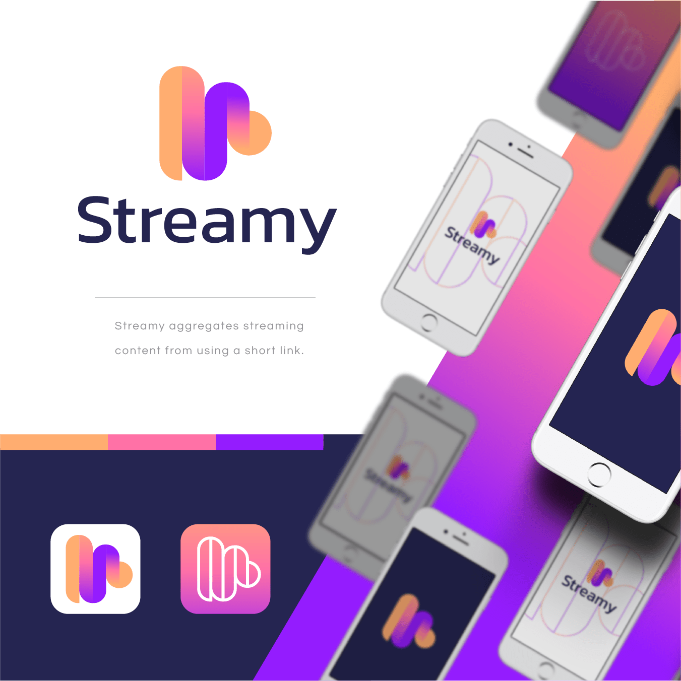 set of bold purple and tan gradient logo and branding assets