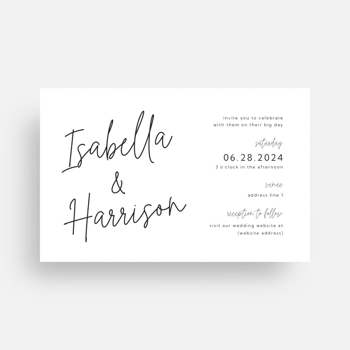 A wedding invitation design that uses a script font