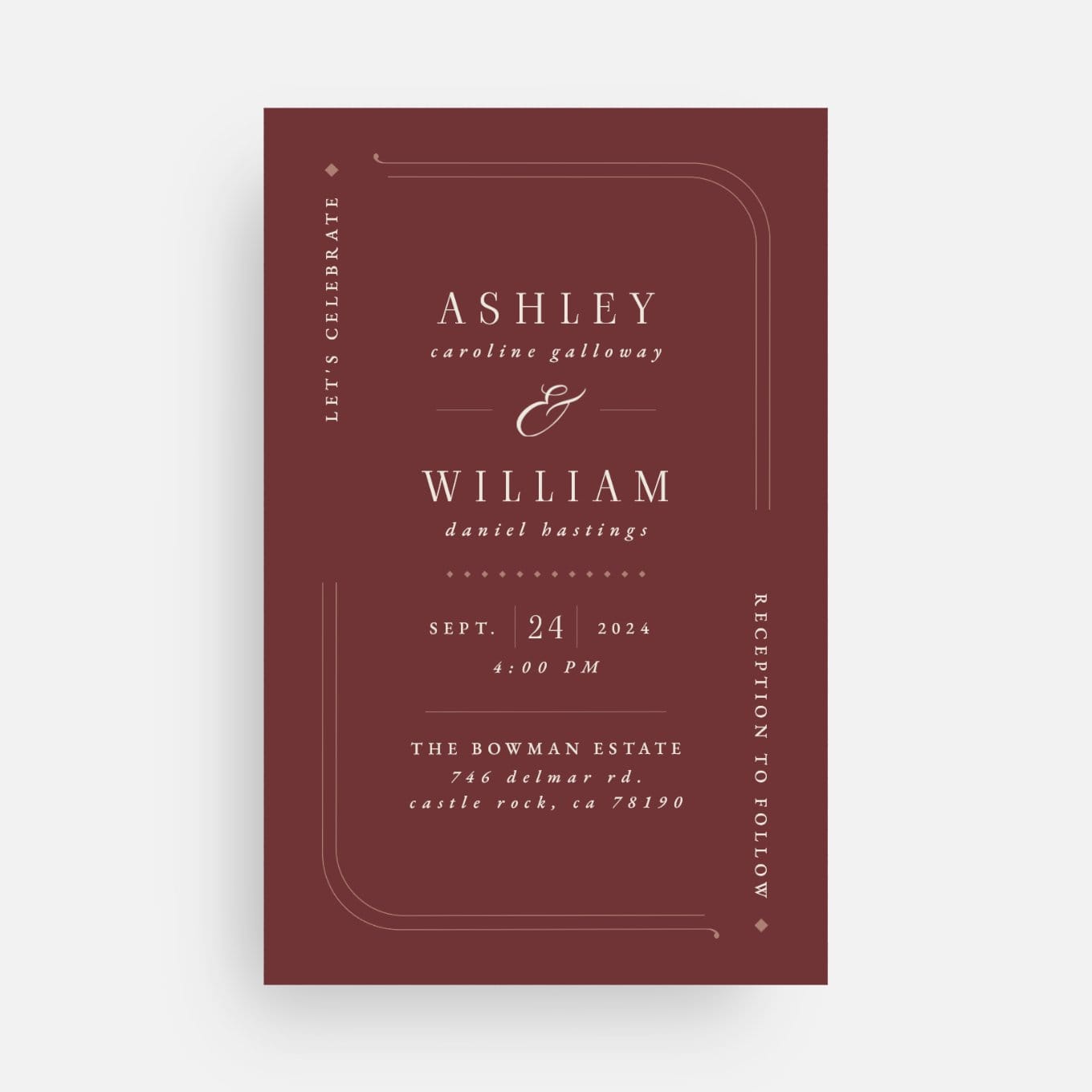 A wedding invitation design that uses Serif fonts