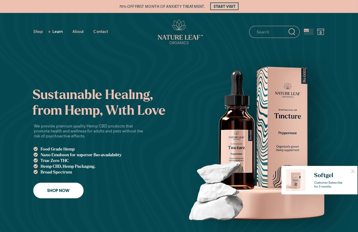 Design de site web avec une palette de couleurs pastel pour une marque de CBD