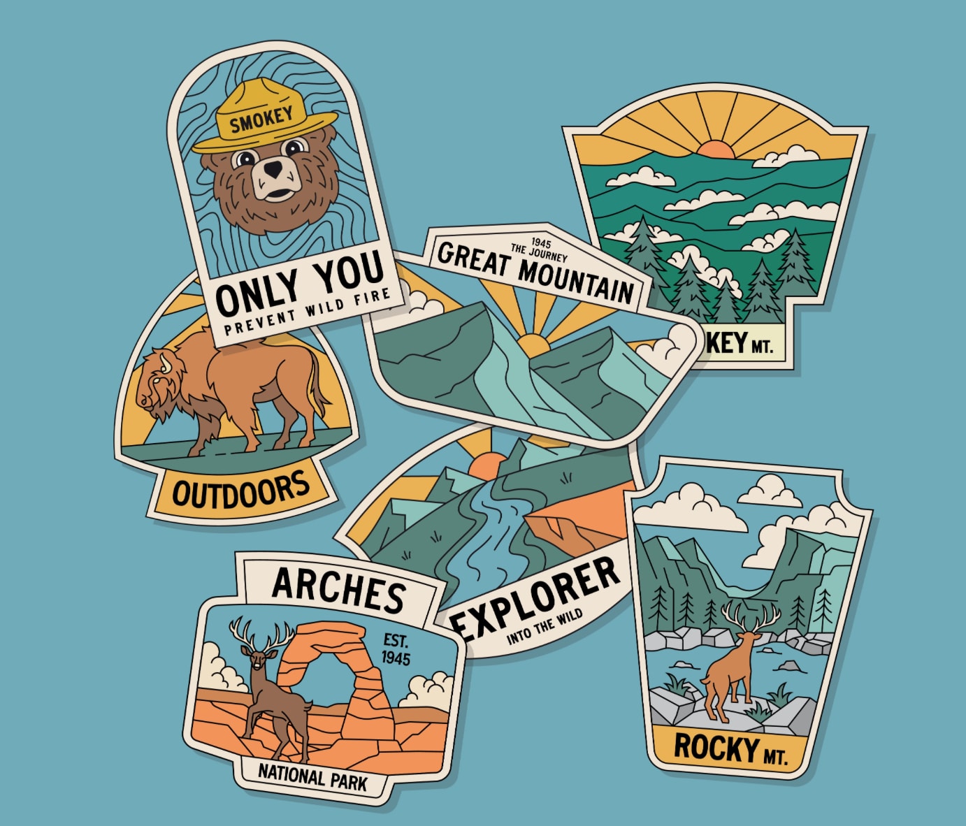 collection of pastel-hued national park stickers