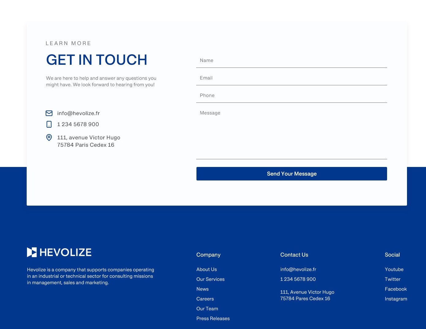 Hevolize homepage design