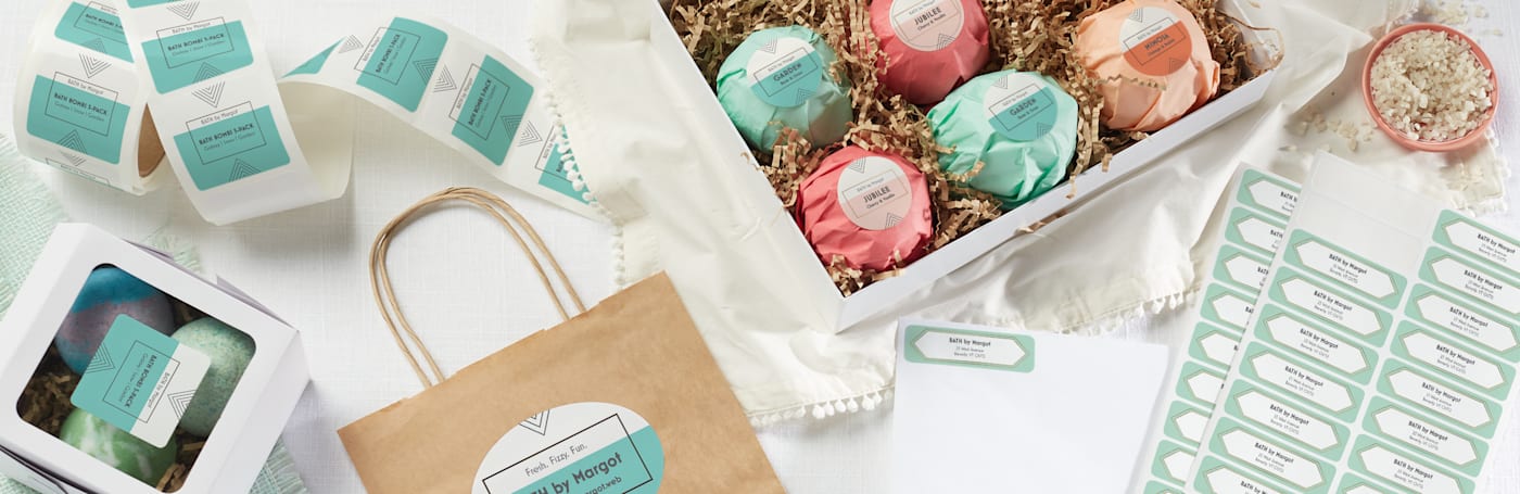 pastel stickers and labels on small business' paper product packaging