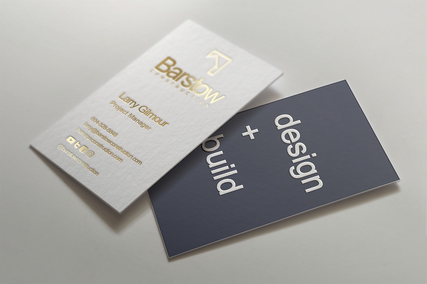 White and gold business card design for a project manager