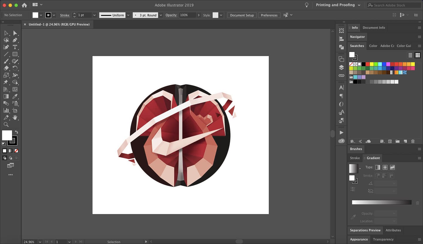 Adobe Illustrator comprehensive vector editing environment with professional logo design tools.