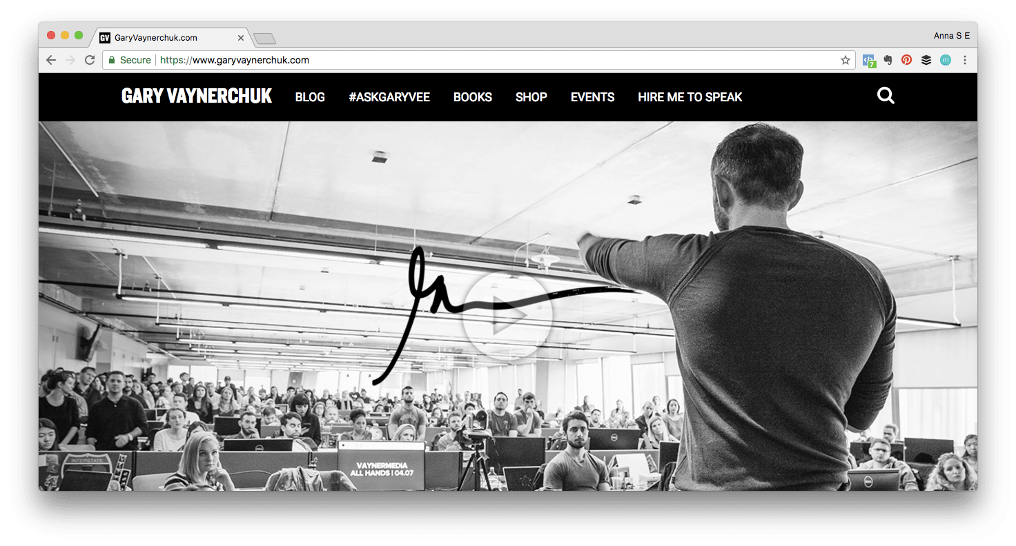 Personal brand example: Screenshot of Gary Vaynerchuk&rsquo;s website