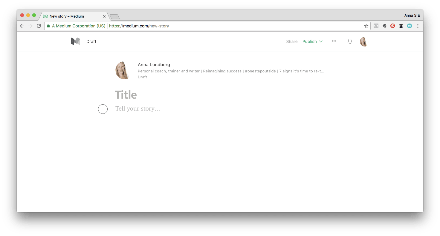 Screenshot of starting a new story on Medium
