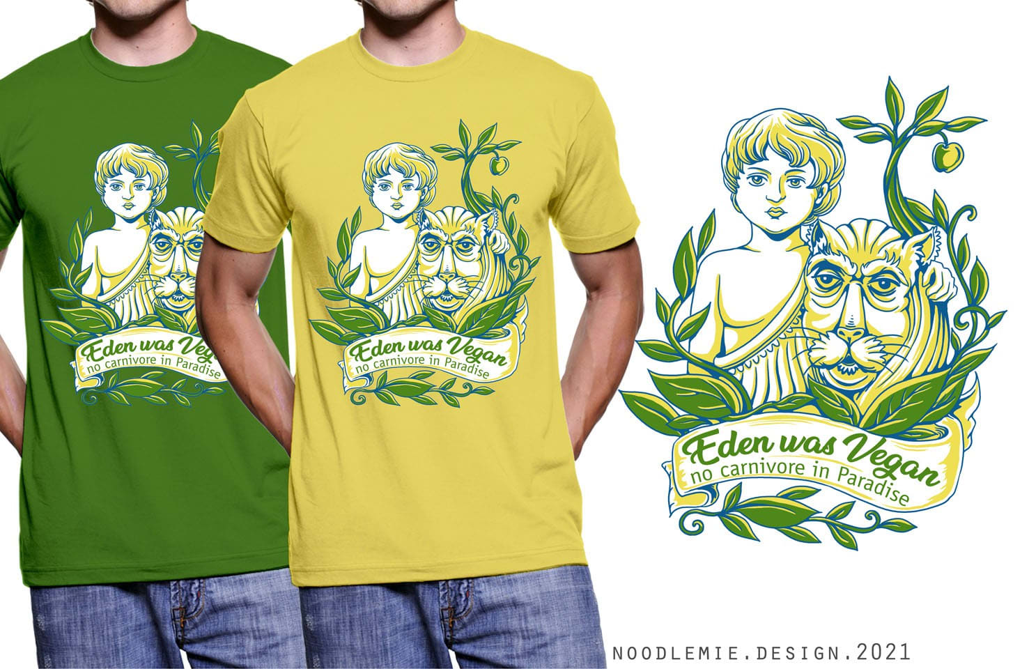 green and yellow T-shirt design for a vegan brand