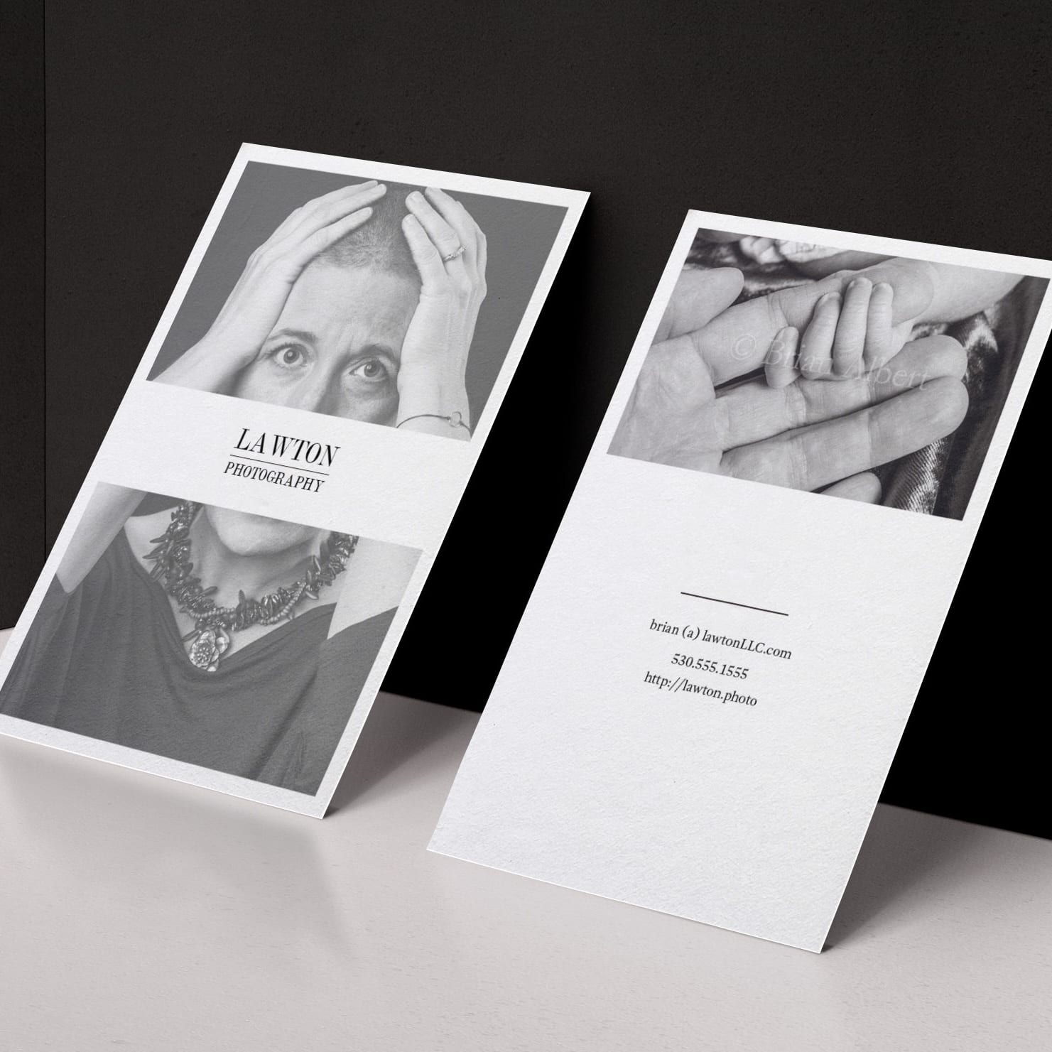 Photography business card featuring a human face