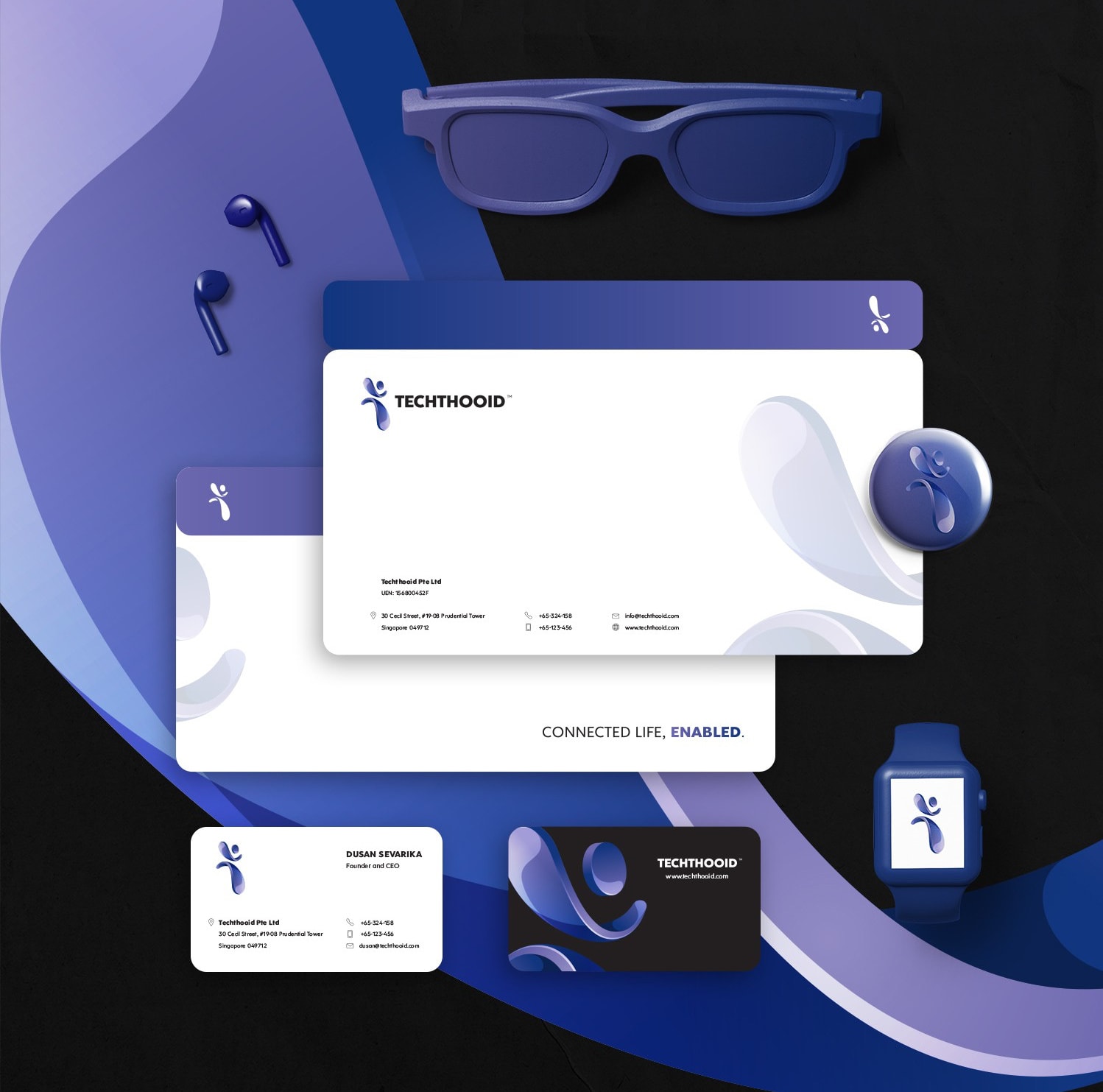 purple and white branding for a tech company