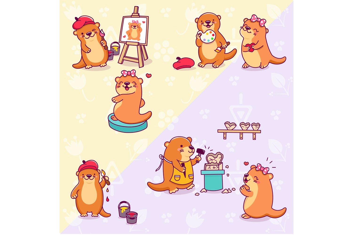 Otter mascots for an art brand