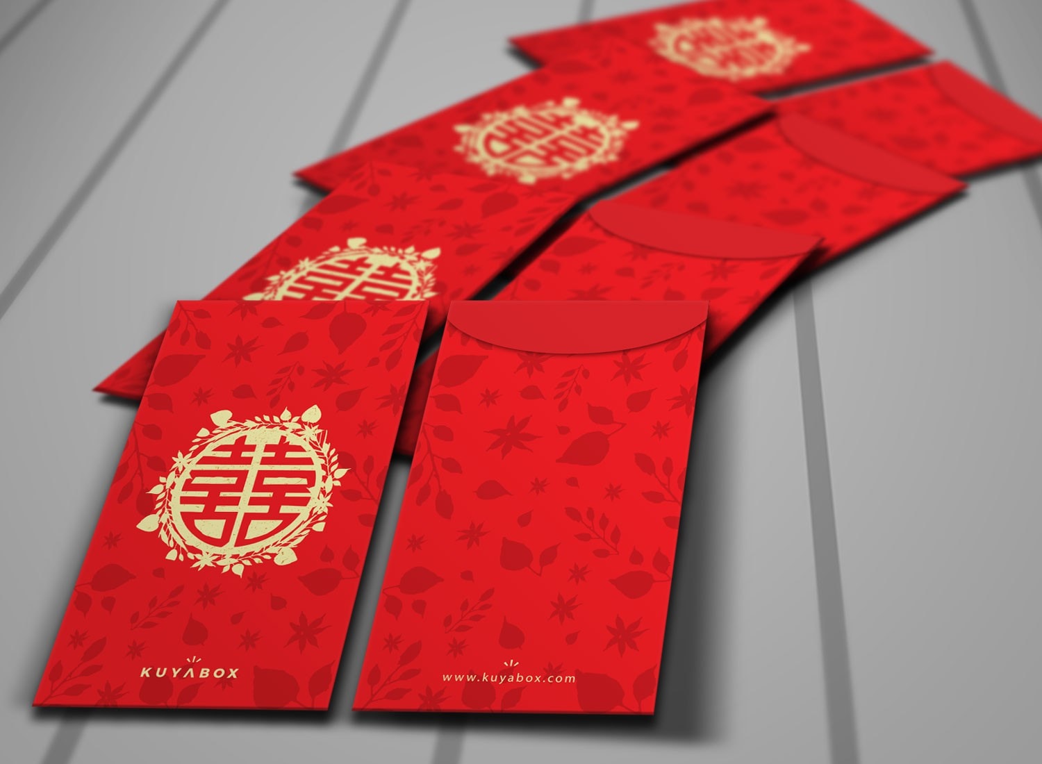 Red envelopes with gold text and design
