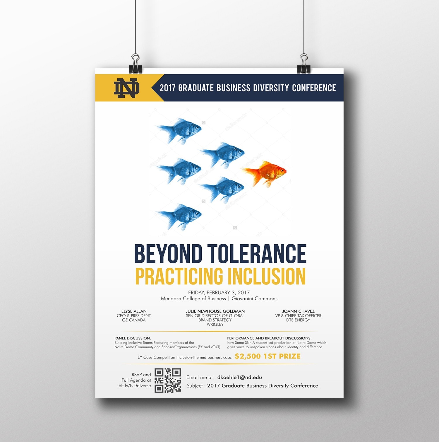 Informative poster clipped to string with bulldog clips