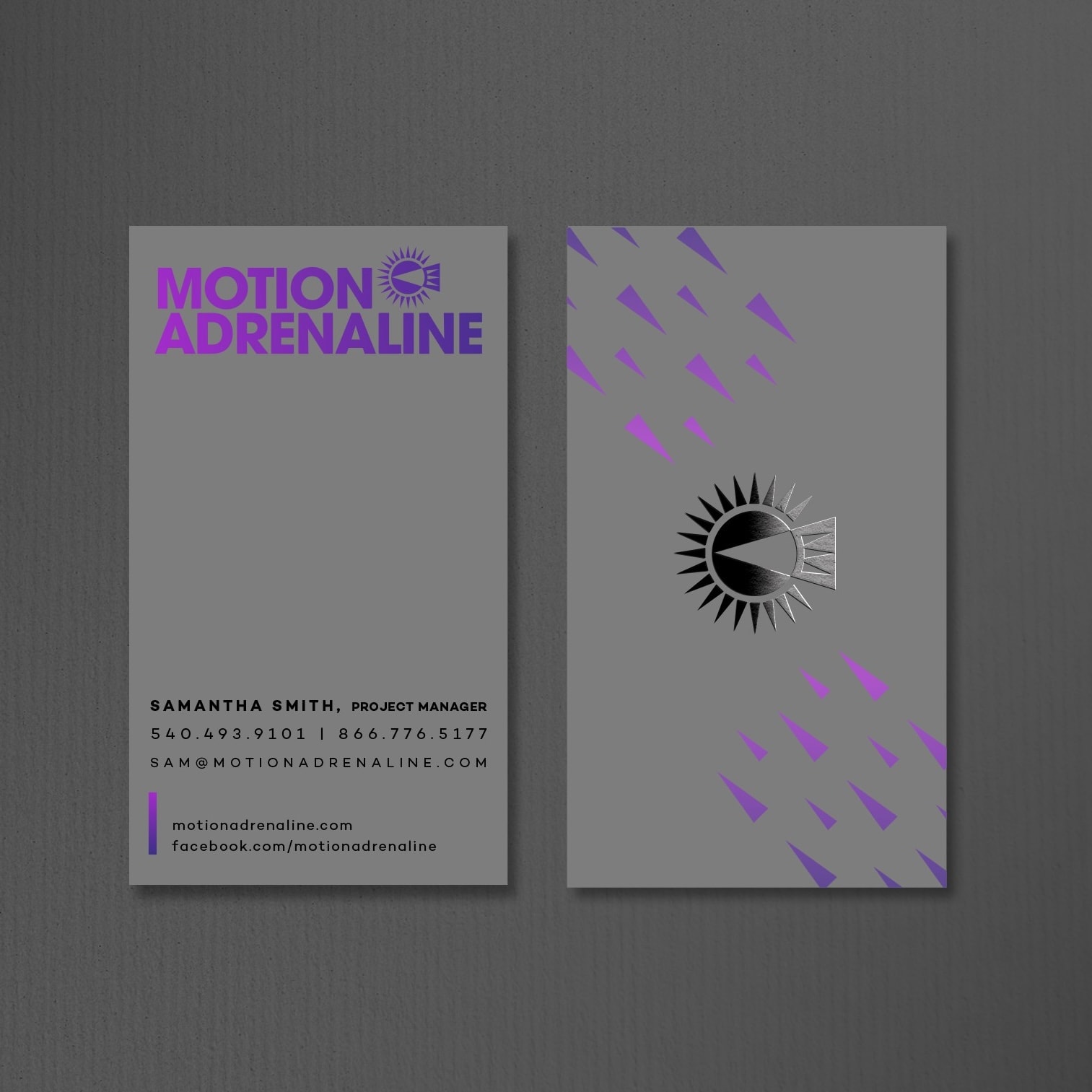 Business card featuring flashes of color