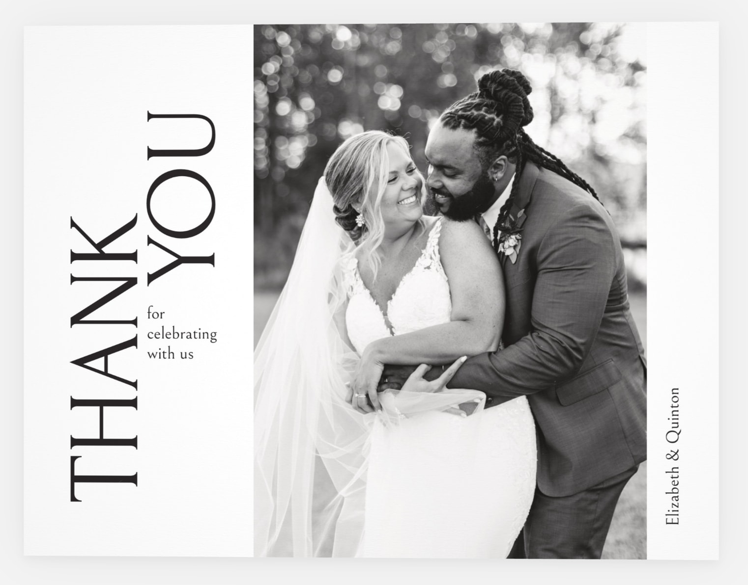 Modern wedding thank you card design with a photo