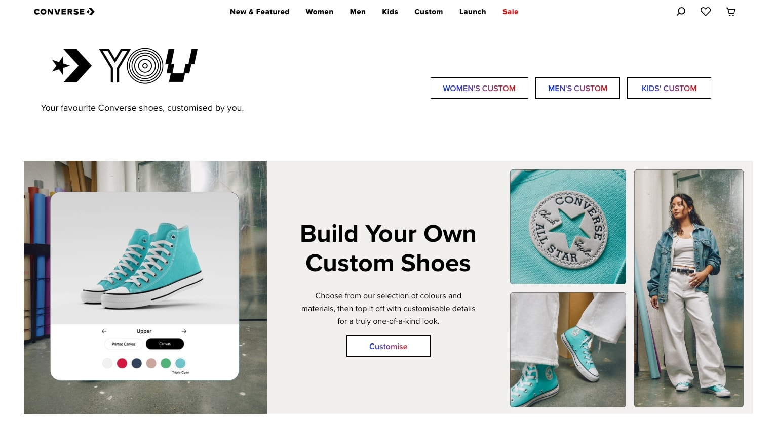 Landing page for the Converse x You product line on the Converse website