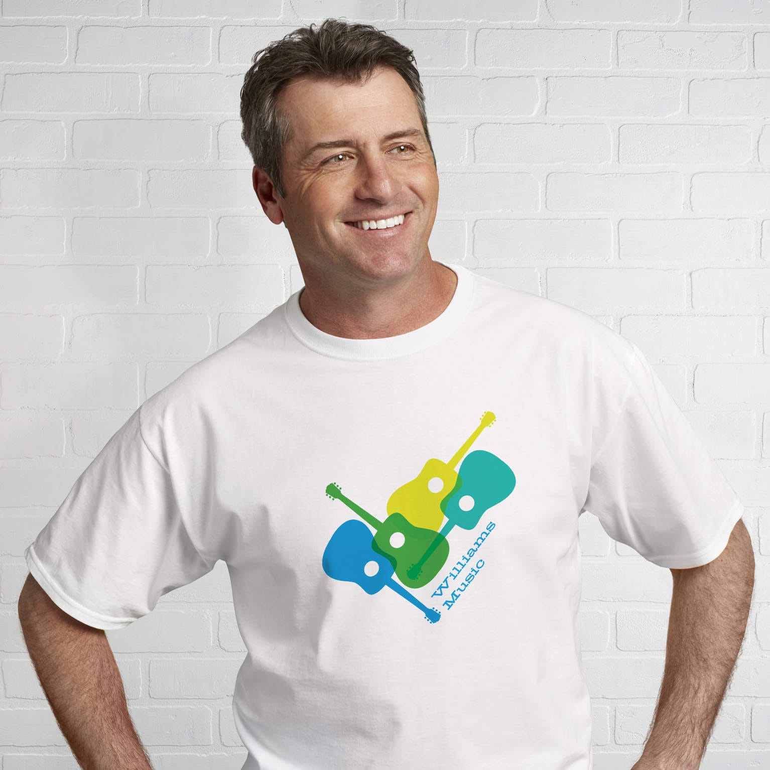 A t-shirt with a center chest design placement