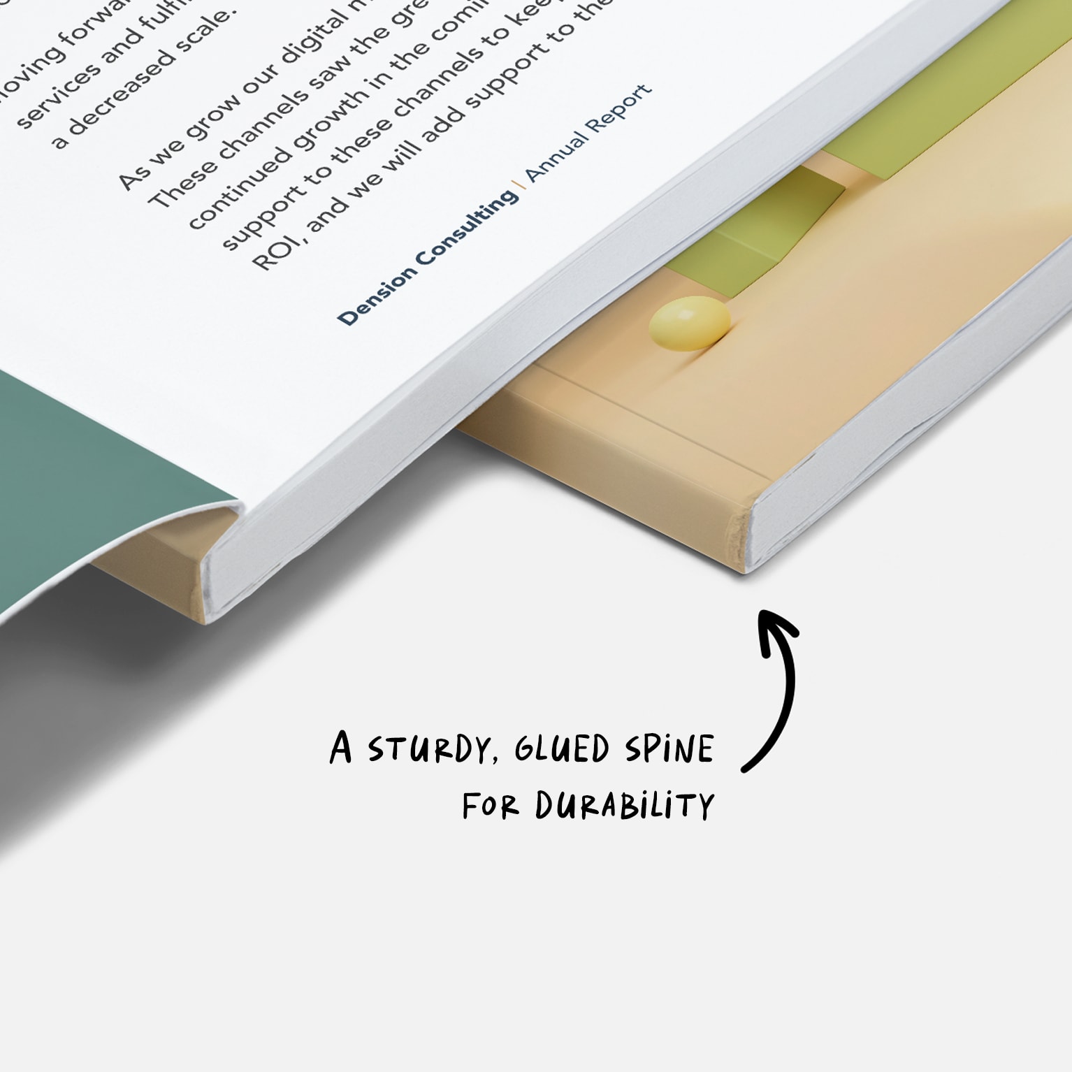 A sturdy, glued spine of a perfect bound booklet