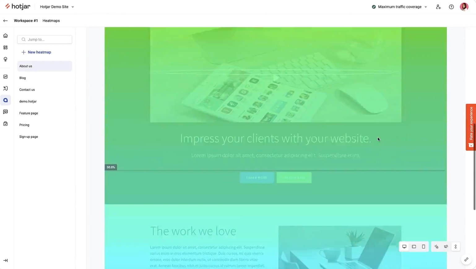 Hotjar’s use of heatmaps and surveys is powerful for enhancing your Google tag management service data.