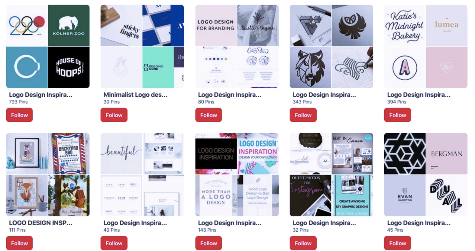 Pinterest logo inspiration boards