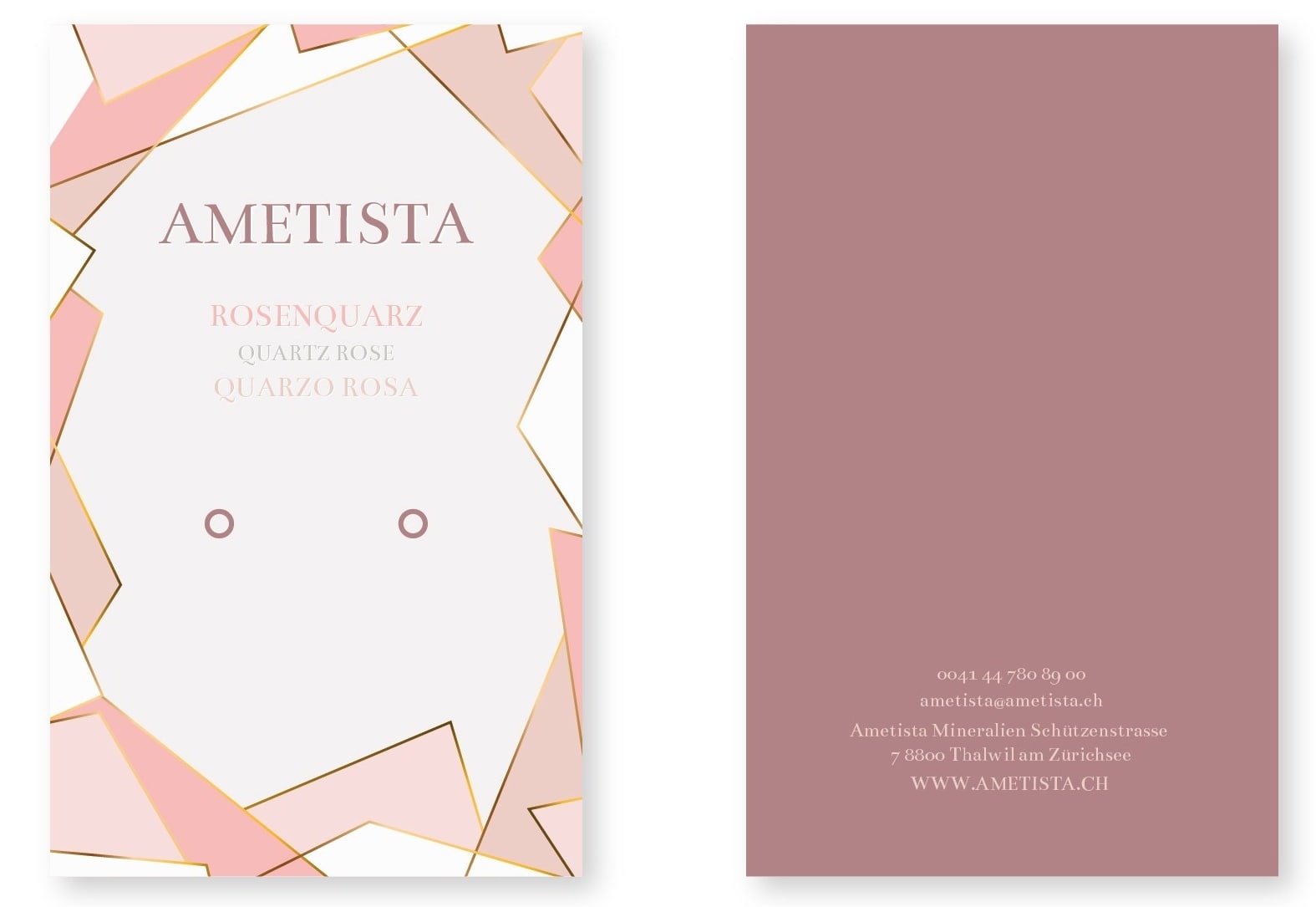 flat cardstock earring holder with different shades of dusty pink geometric designs