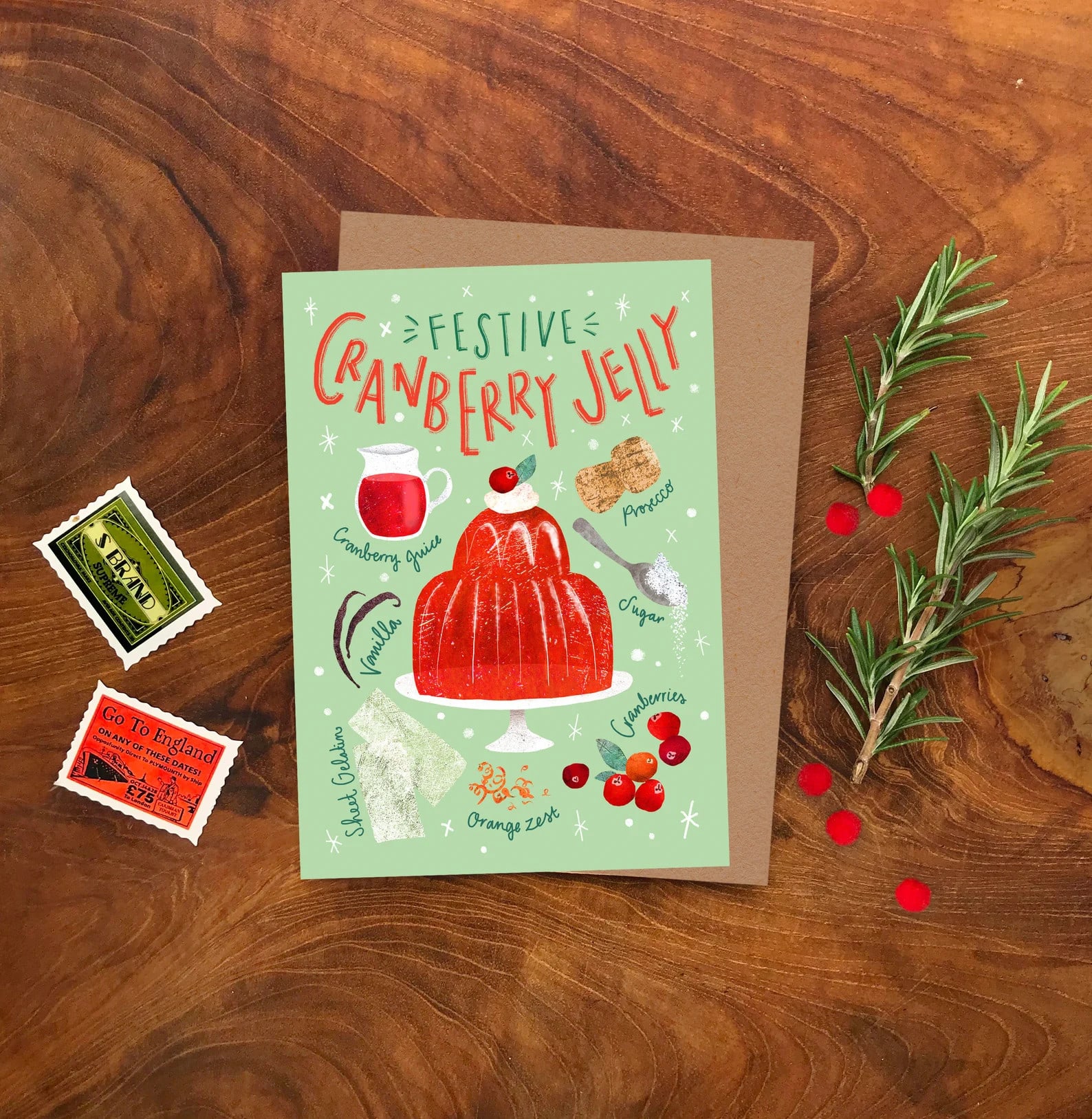 Idée de carte de vœux avec la recette de gelée à la canneberge