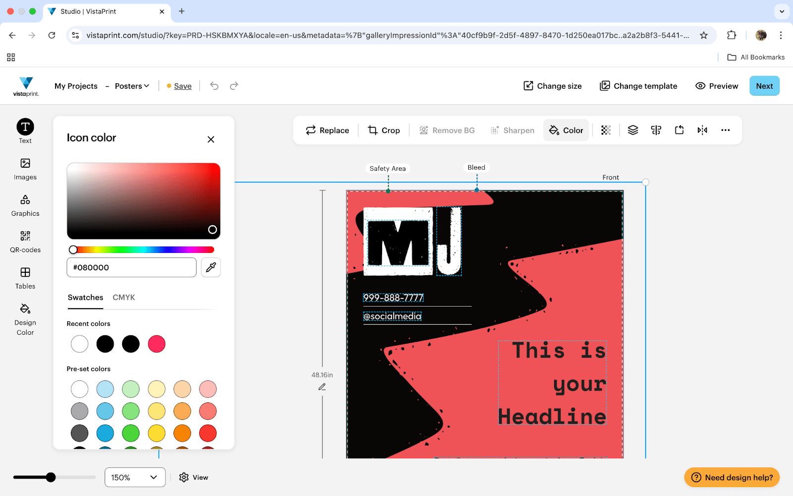 Customize your template in VistaPrint Studio.