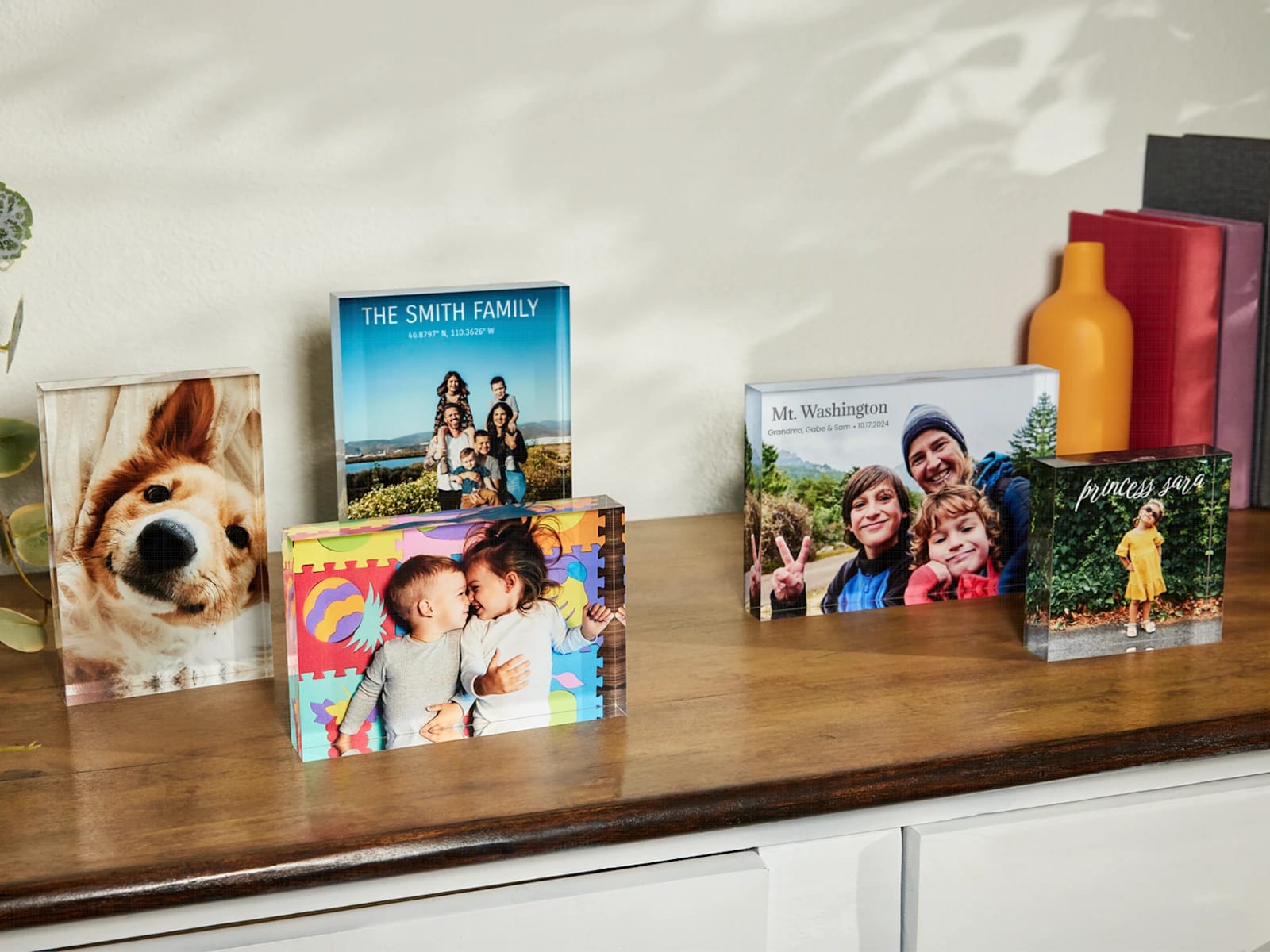50th birthday gift idea: Custom acrylic photo blocks to place on top of your drawer or on a shelf