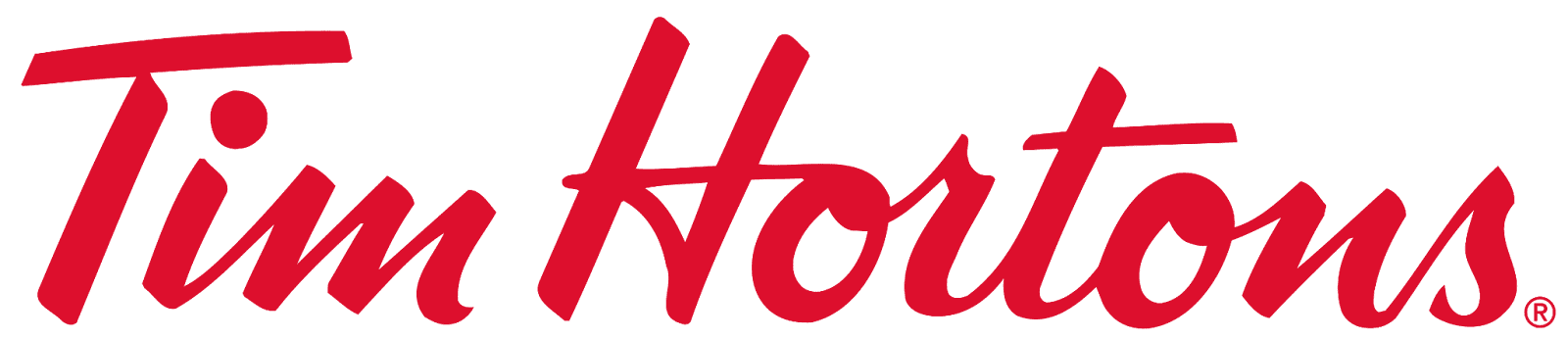 Bold red script wordmark logo for a Canadian brand Tim Hortons