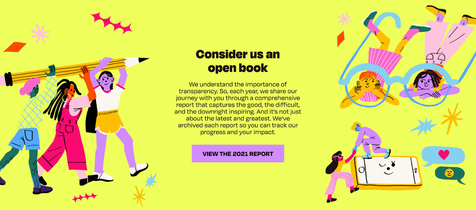 illustrations of people drawing to decorate their annual report