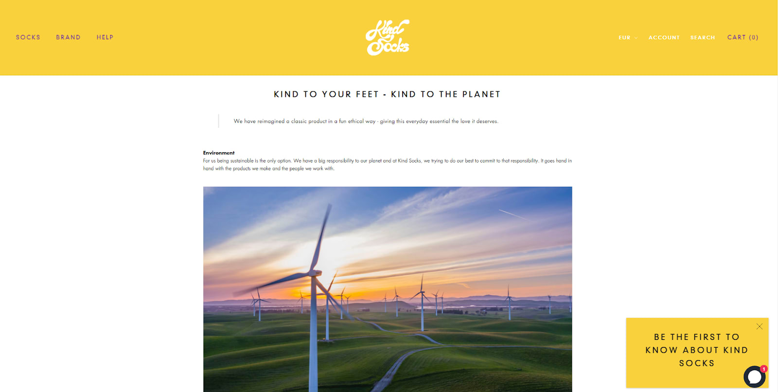 plain website with a yellow header, photo of windmills and text