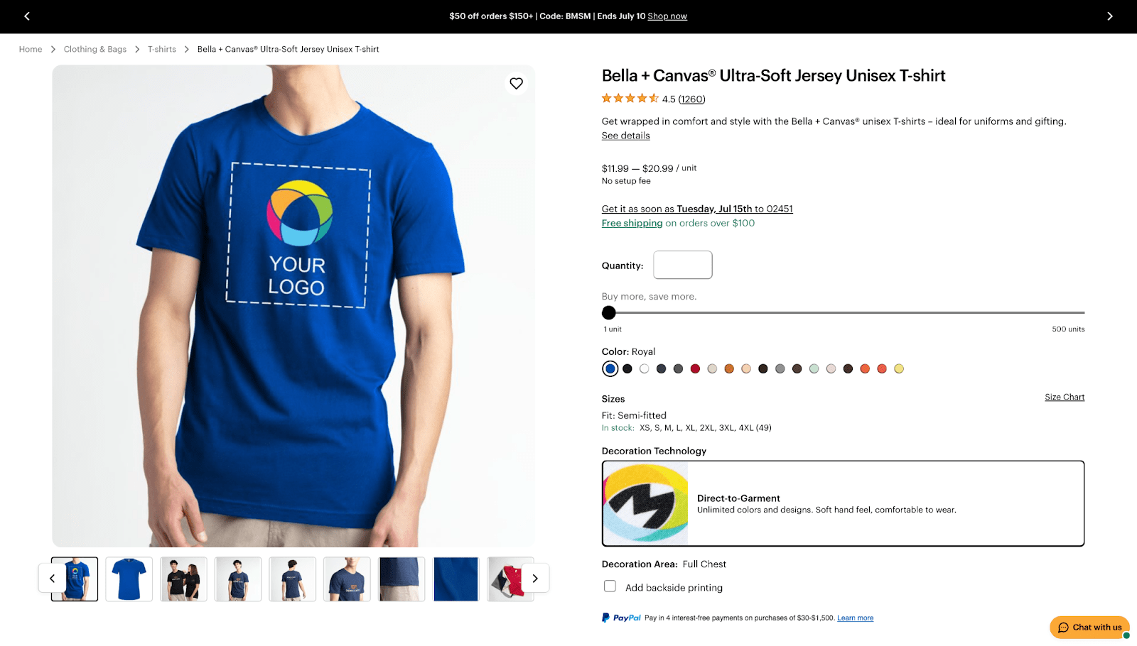 A screenshot of VistaPrint’s product page, optimised for search.