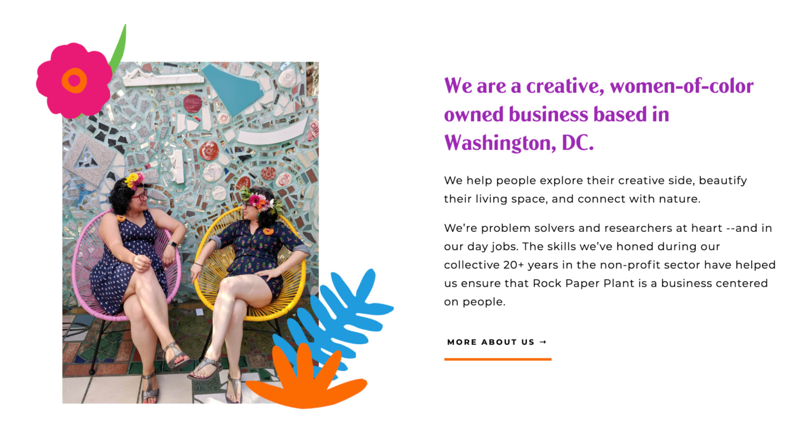 About section of web design featuring collaged images