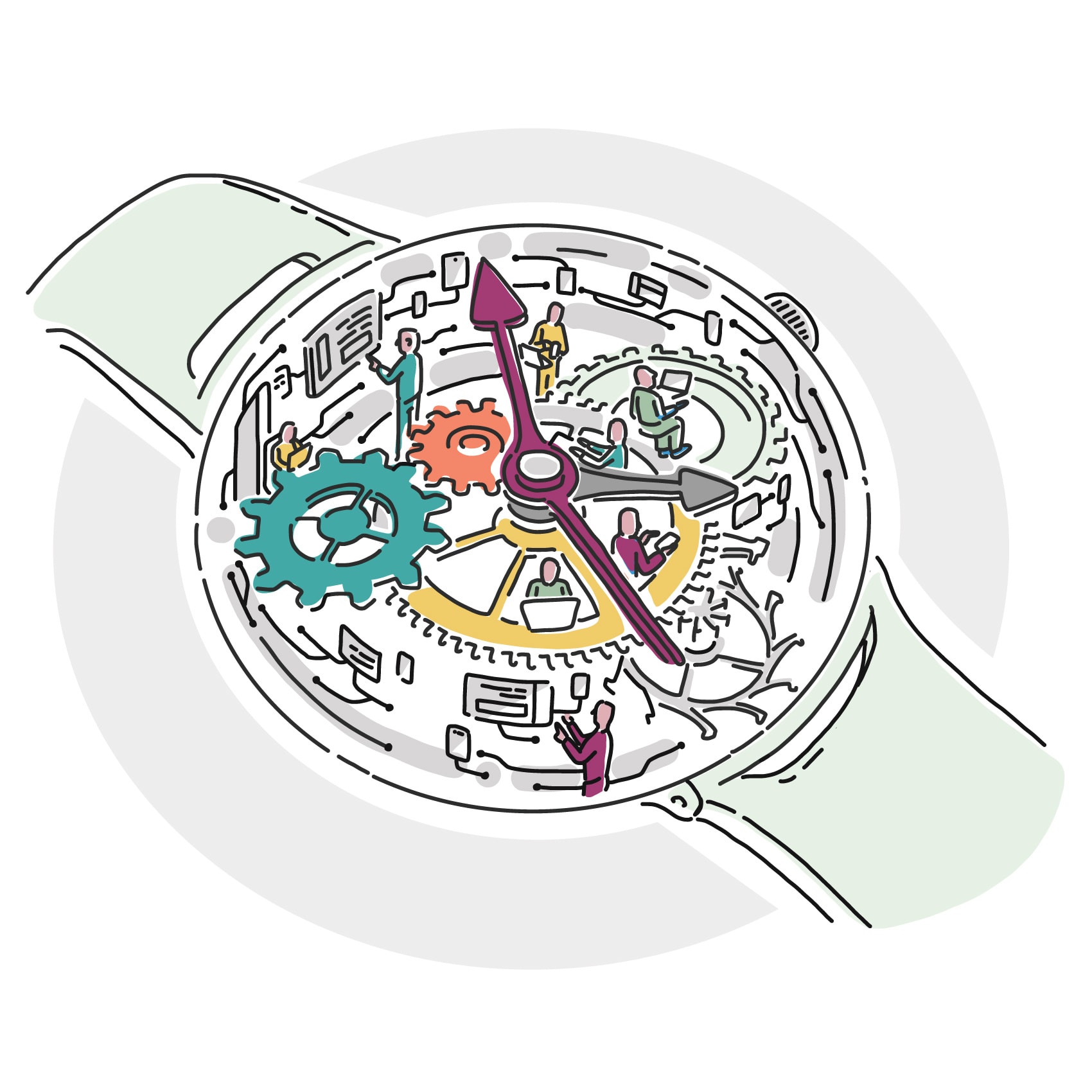 people working inside watch