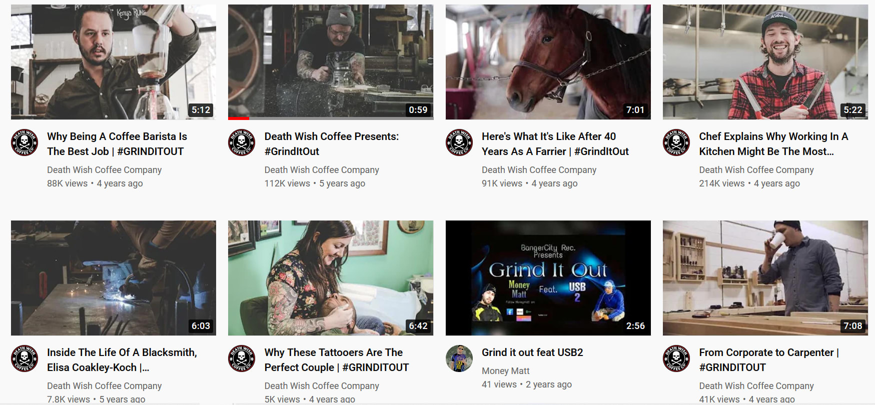 A screenshot of Death Wish Coffee&rsquo;s YouTube channel