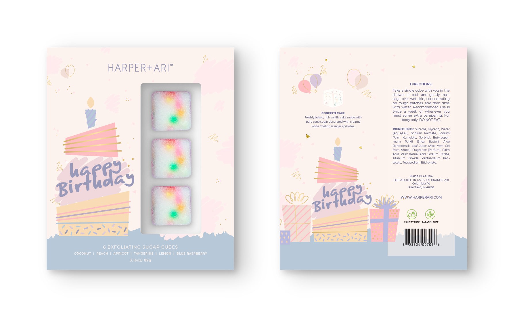 Birthday bath scrub packaging design