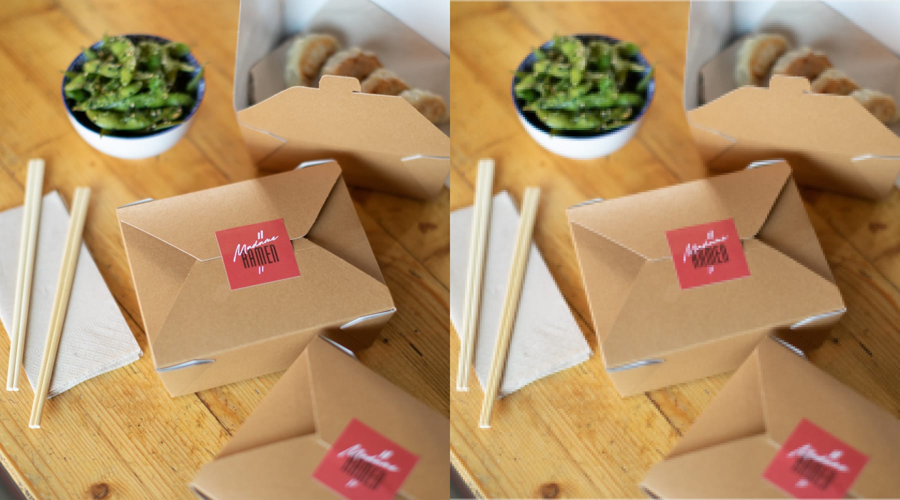 High and low-resolution versions of same cardboard product packaging