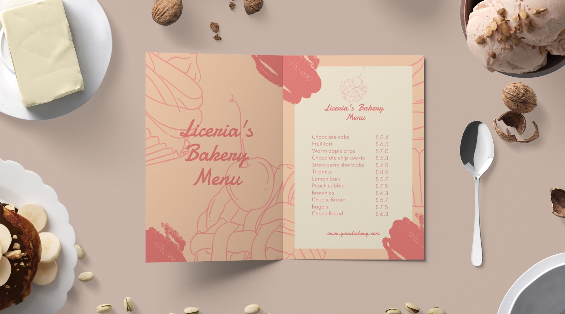 Menu design using the Pantone Color of the Year, Peach Fuzz