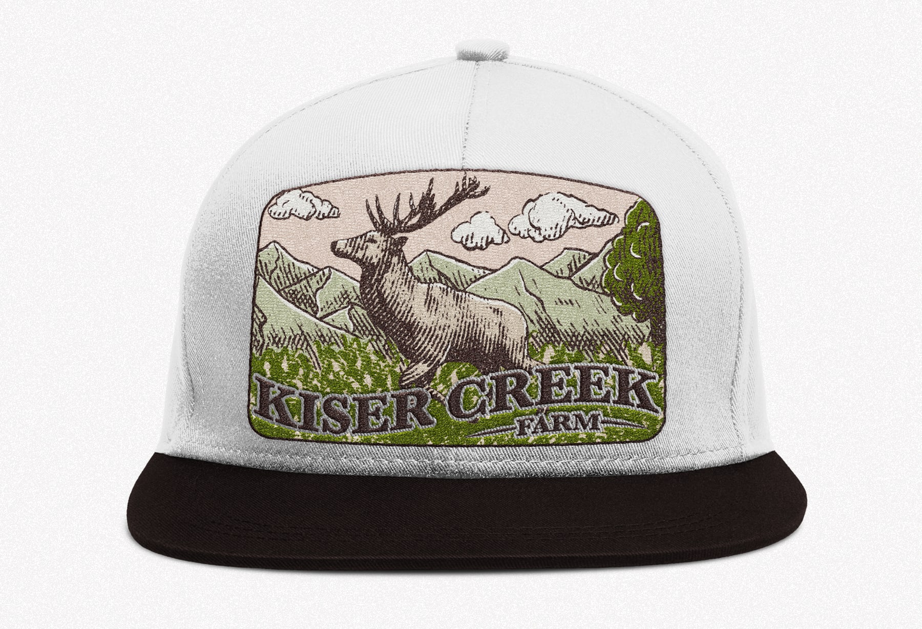 merchandise branding with baseball cap with a patch showing an elk