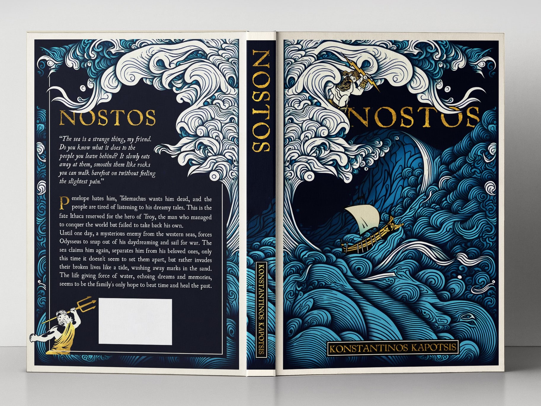 Book cover design with water and a boat