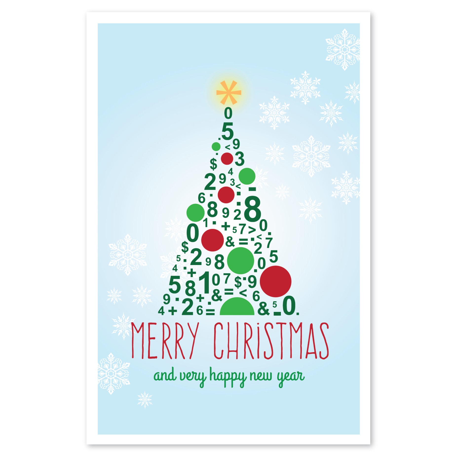 Custom holiday cards: a christmas tree made of numbers