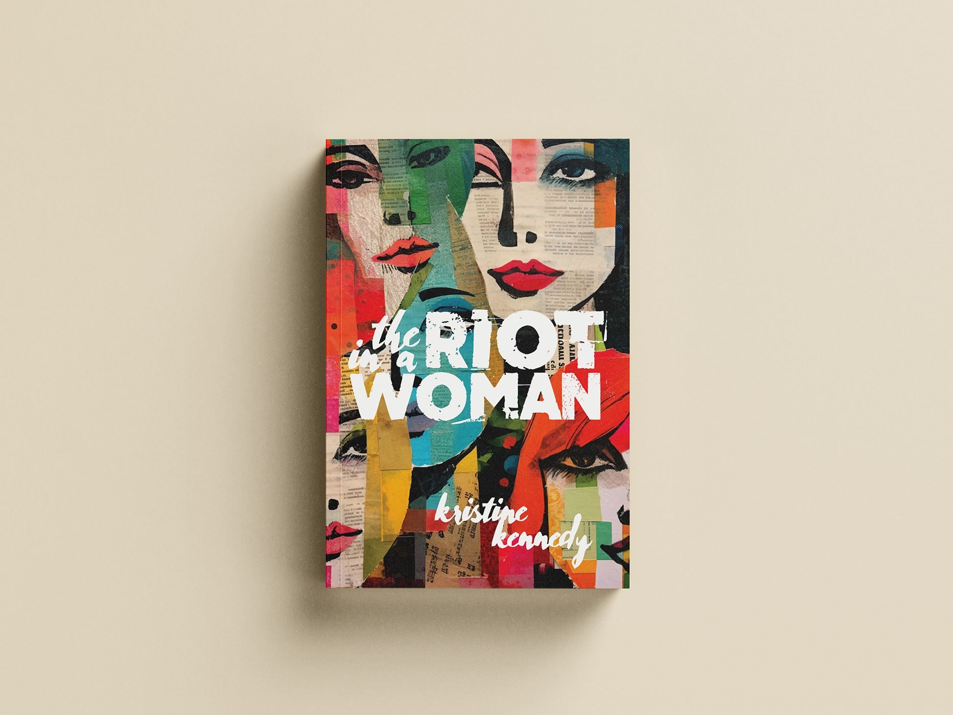 Book cover design with magazine cut-outs and scribbles tapping into the Structured Scrapbook graphic design trend