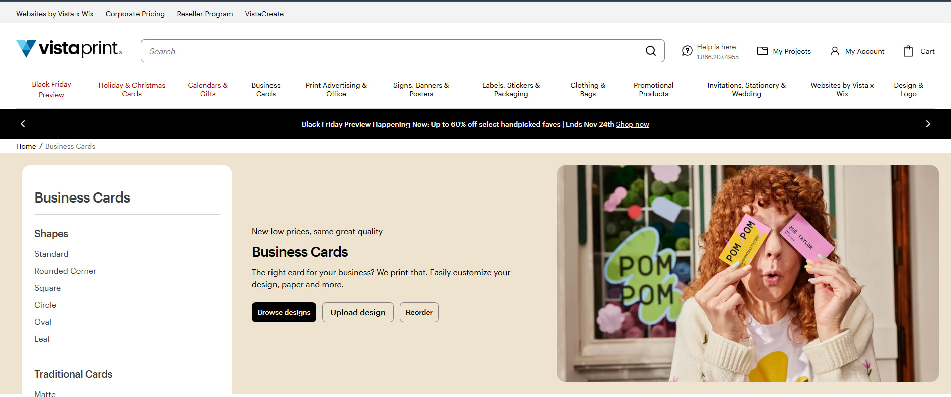 A screenshot of the Business Cards page on our website