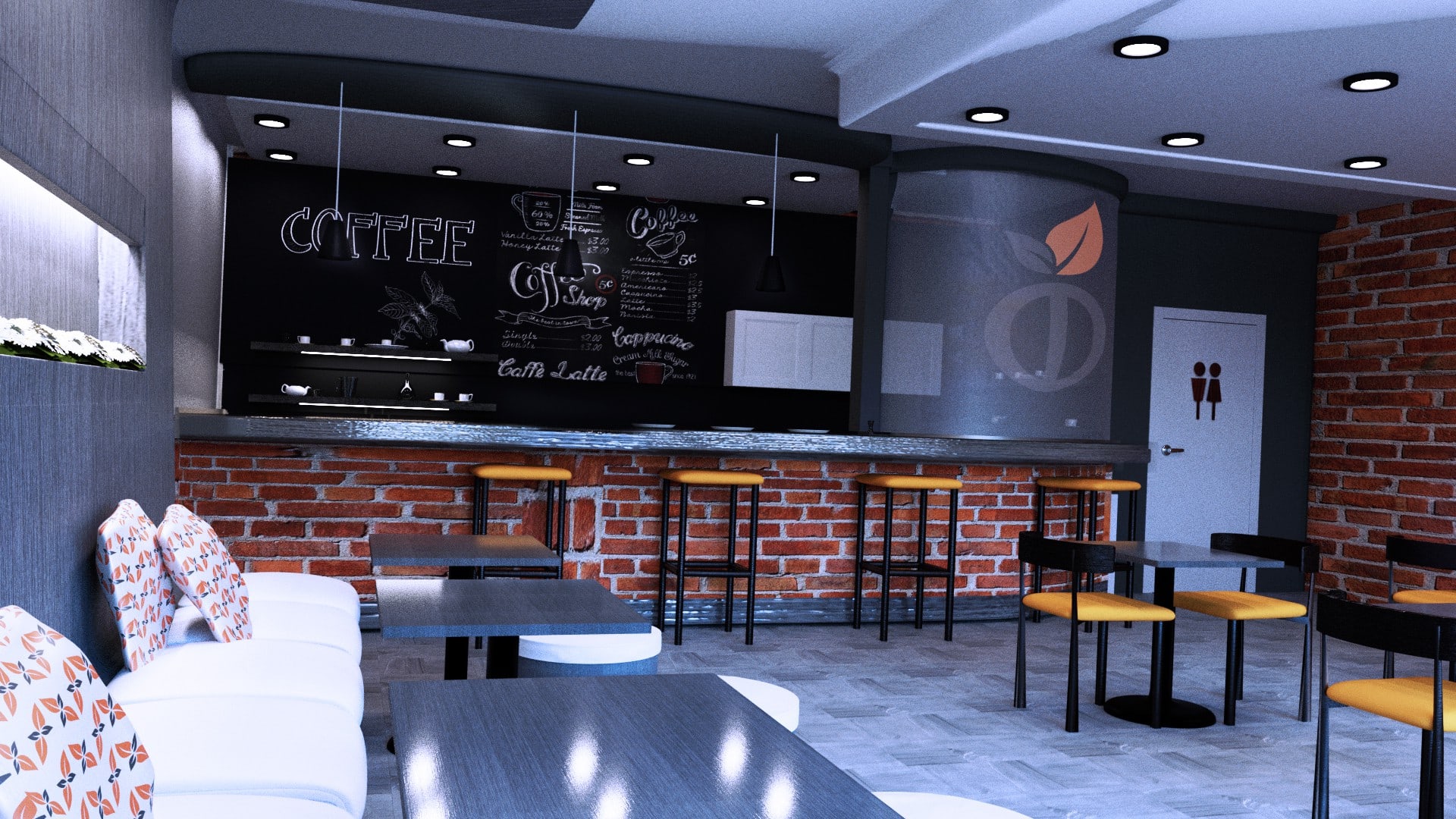 3D render of a coffee shop interior