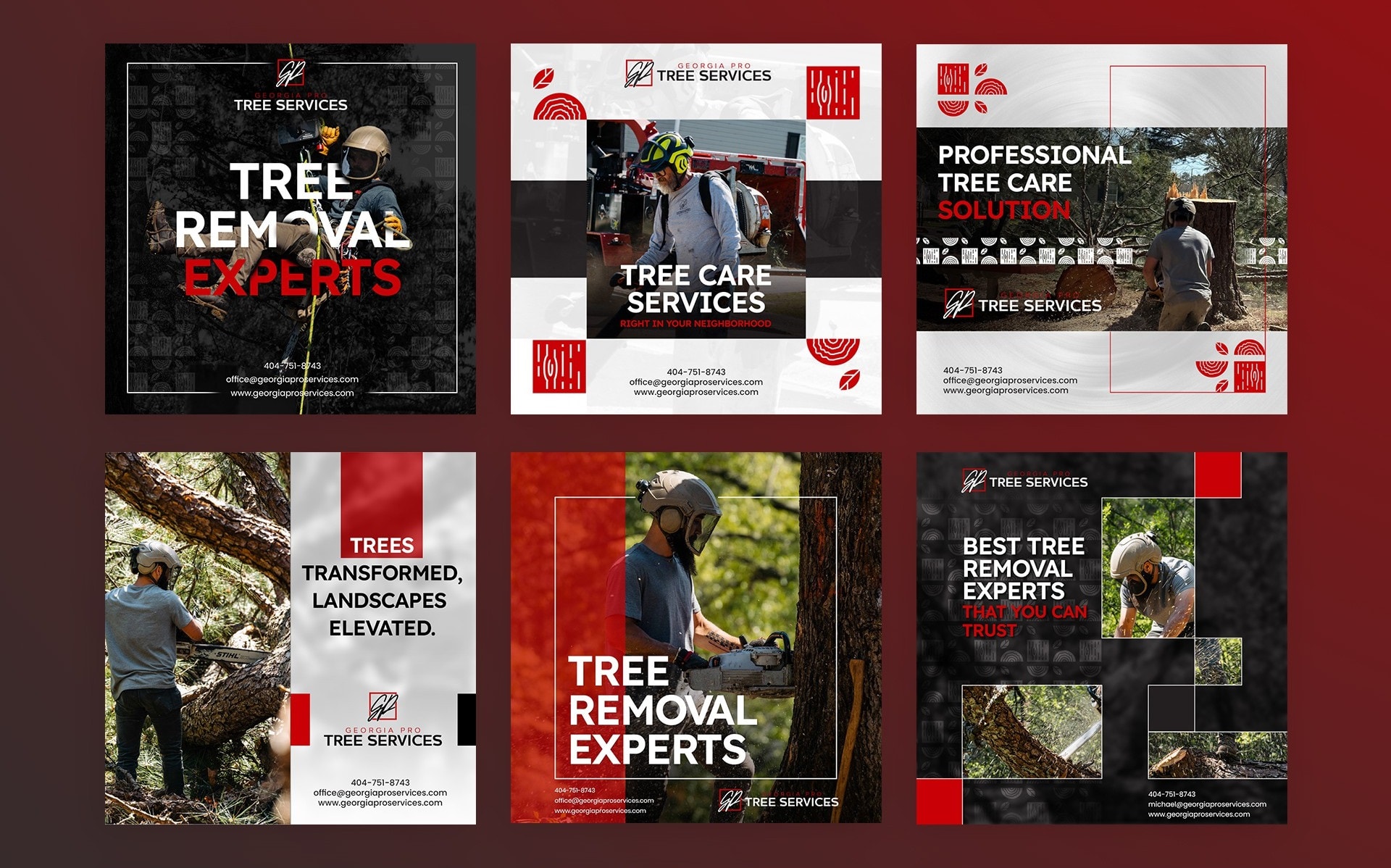Social media post designs for a company offering tree cutting services
