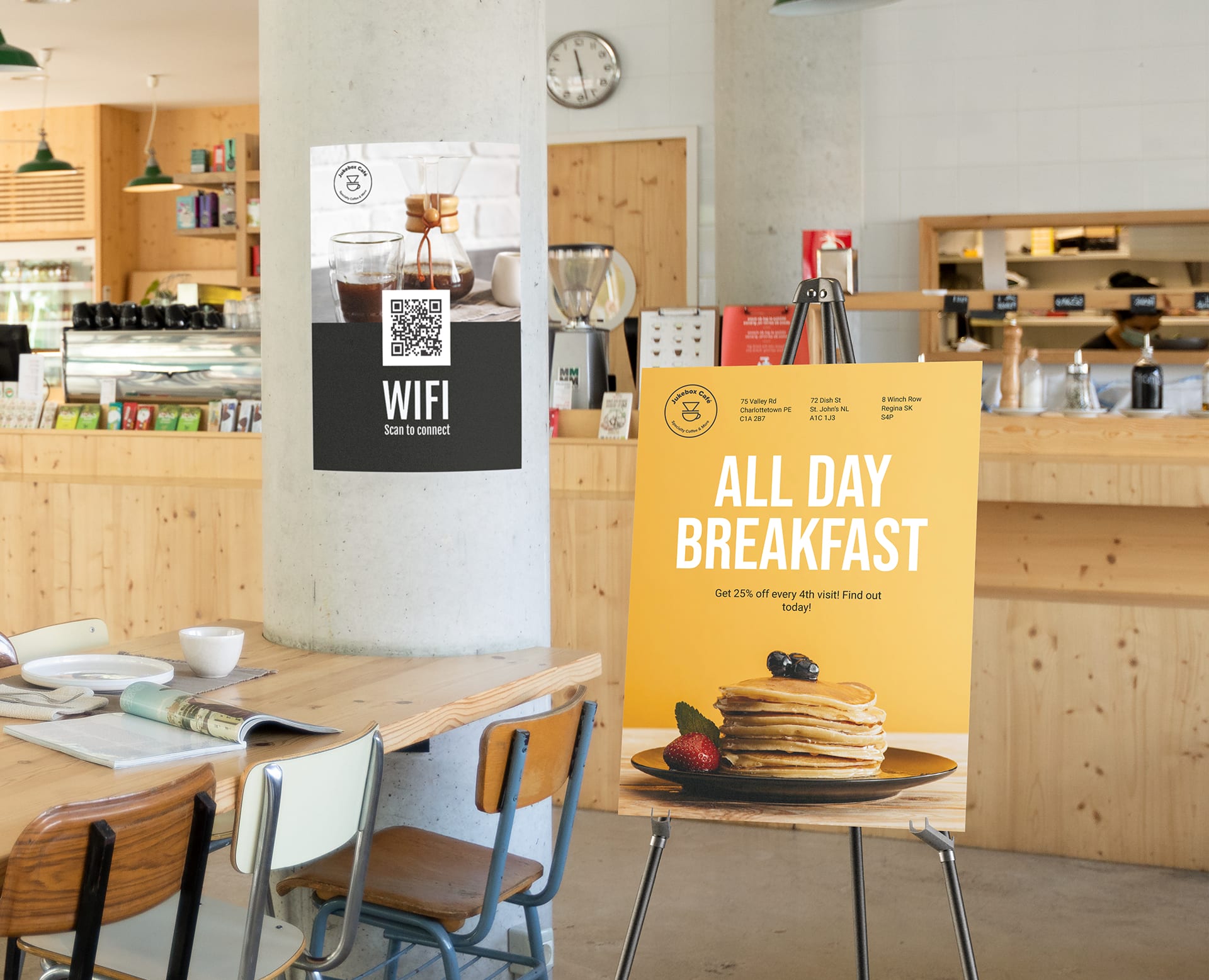 A poster with a QR code for the business to make it easy to share the WiFi hotspot