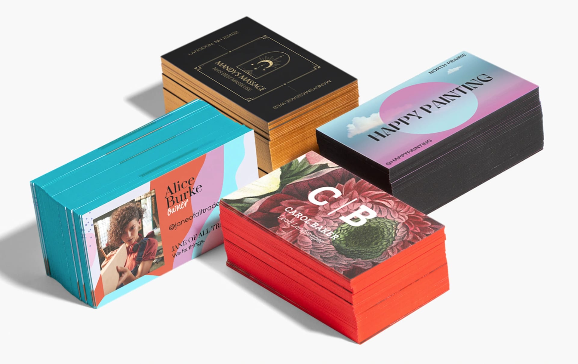 Business card that uses painted edge business card paper stock